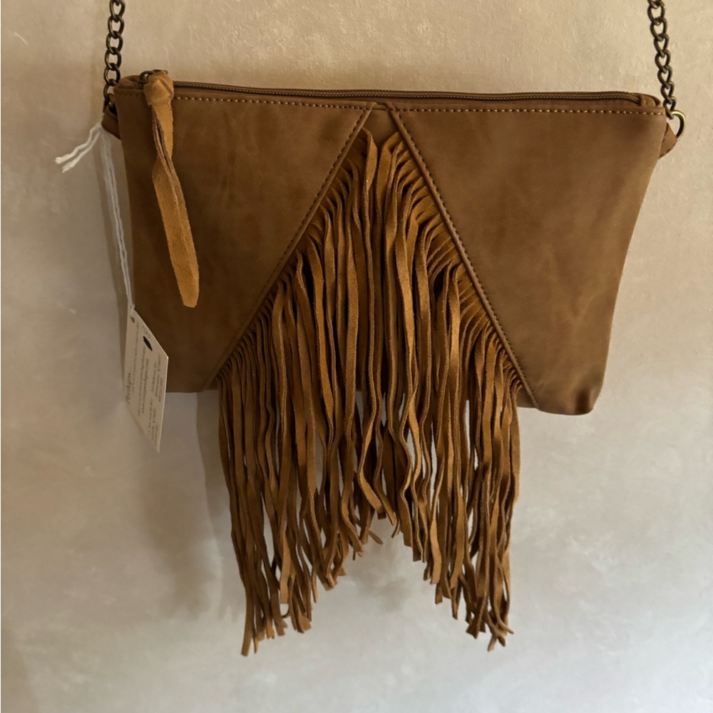 NWT Ampere Crossbody with fringe 11” wide x 8” long with chain strap